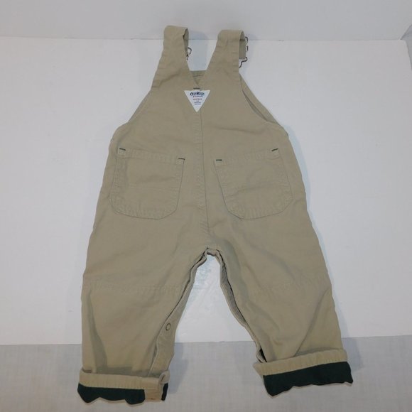 Oshkosh B'gosh Boys 12M Khaki Tan Overalls Green Rollup Cuffs Adjustable - Picture 8 of 10